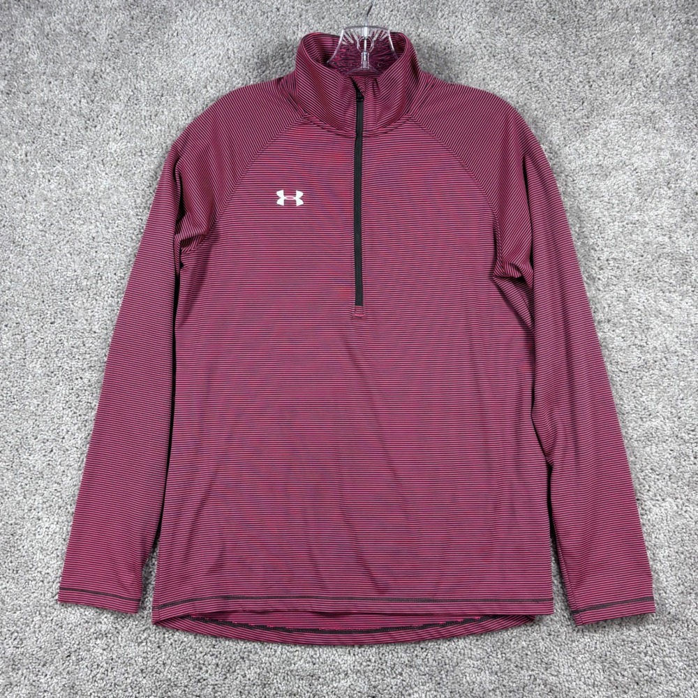 Under Armour HeatGear Womens Medium Pink Black‎ Striped 1/4 Zip Pullover Top